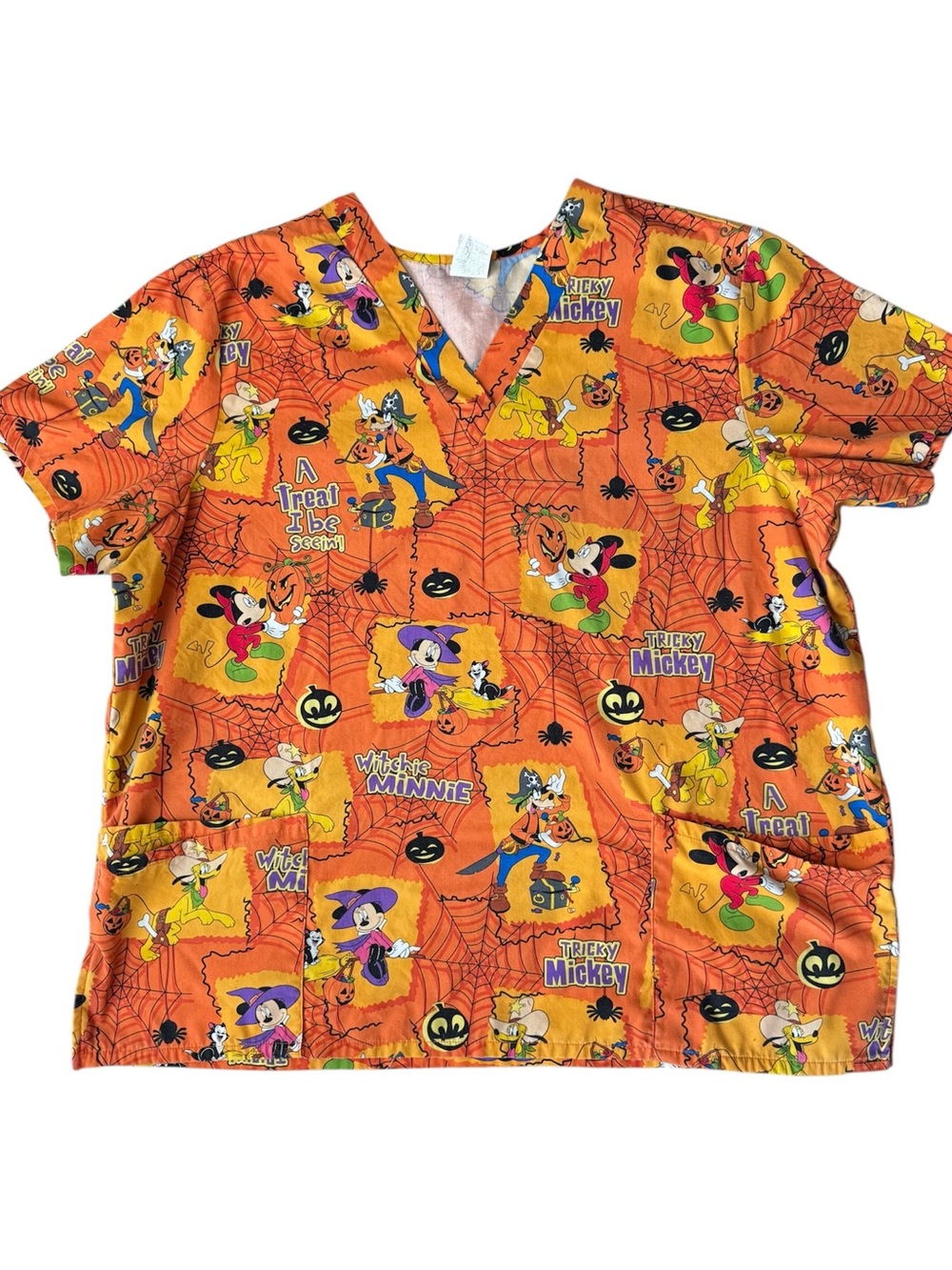 Disney Halloween Mickey & Friends V-Neck Scrub Top - Size 2XL
